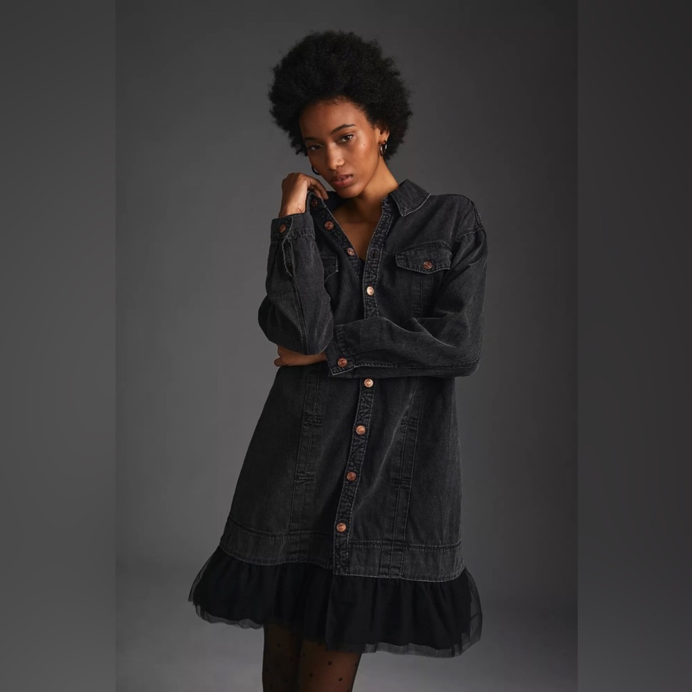 Pilcro Tulle & Denim Mini Shirt Dress